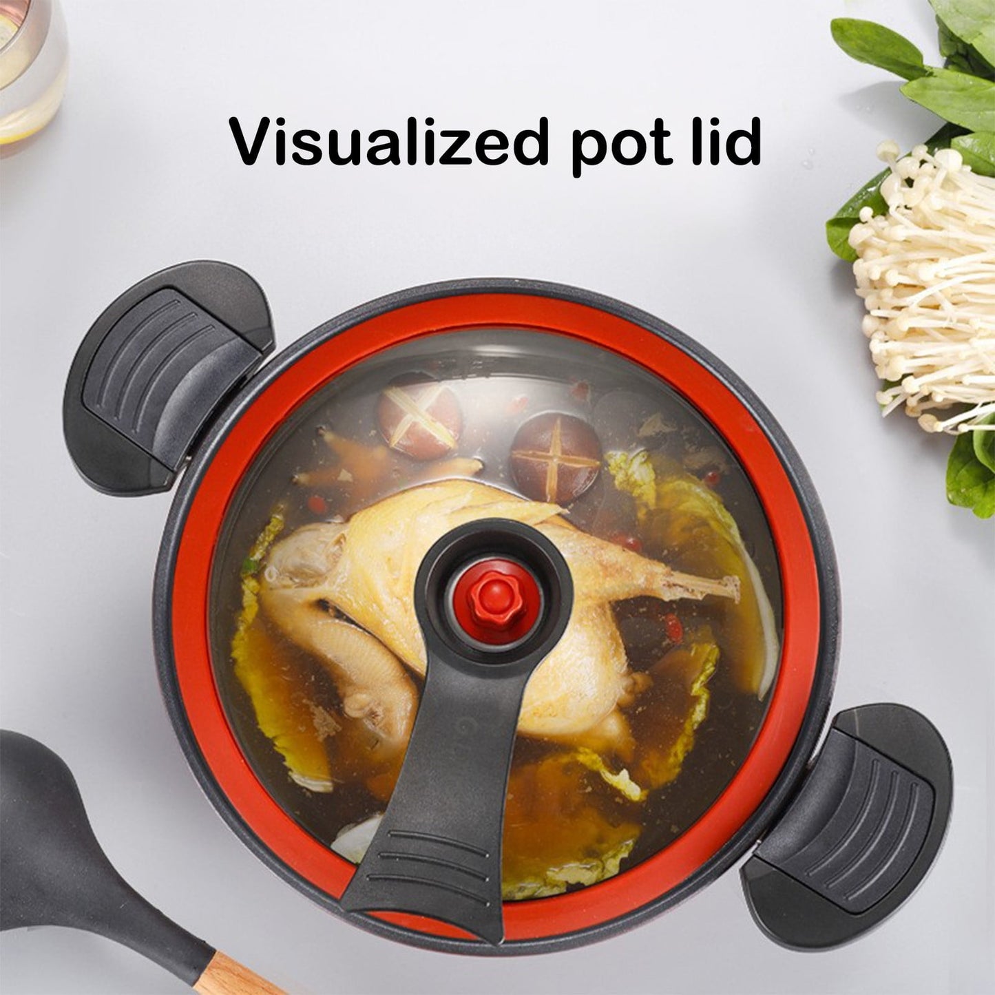 Darzheoy Nonstick Ceramic Coated Sauce Pan with Lid, Crock Pot with Twist & Lock Handles, Micro Pressure Cooker Versatile Cookware for Stovetops, Easy to Clean Red