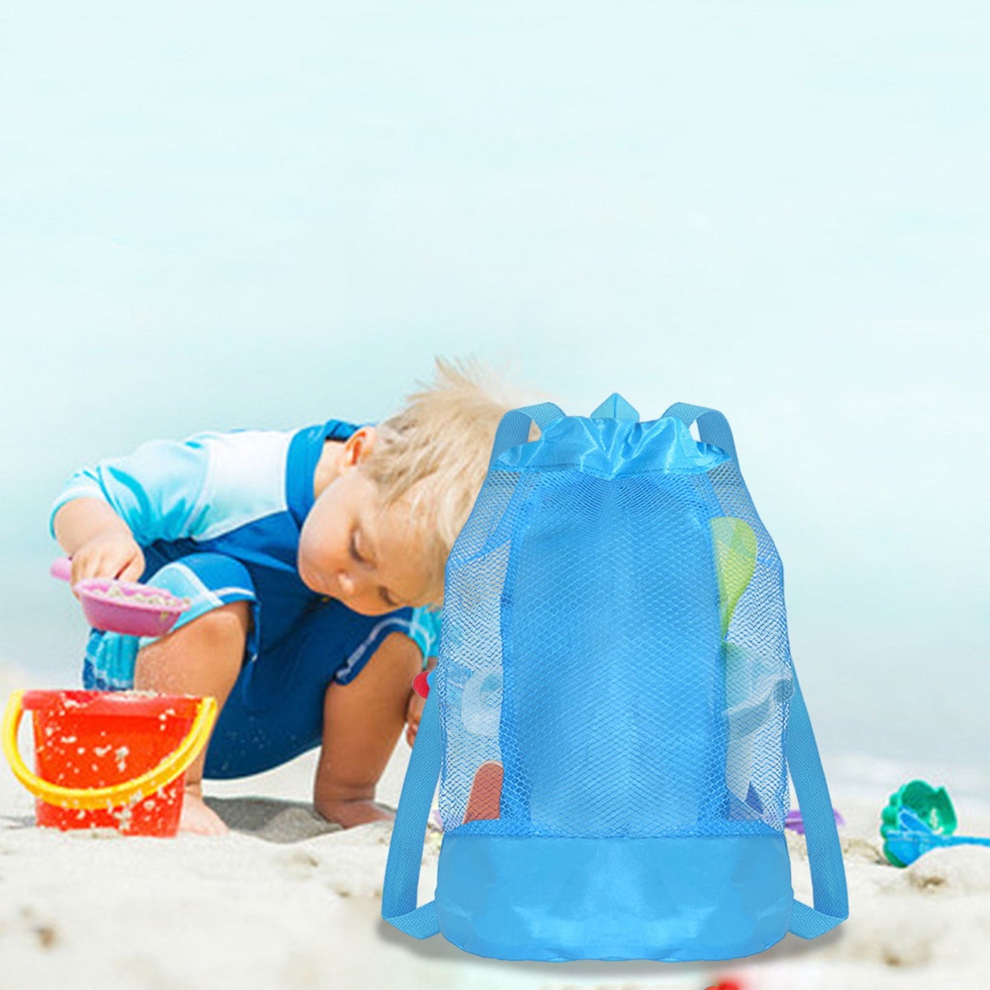 Darzheoy Swim Bag Mesh Drawstring Backpack Beach Backpack for Swimming, Gym, and Workout Gear Blue