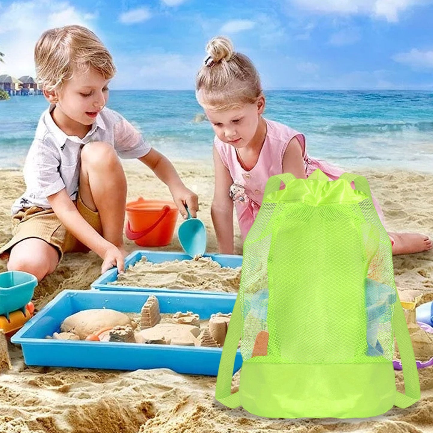 Darzheoy Swim Bag Mesh Drawstring Backpack Beach Backpack for Swimming, Gym, and Workout Gear Green