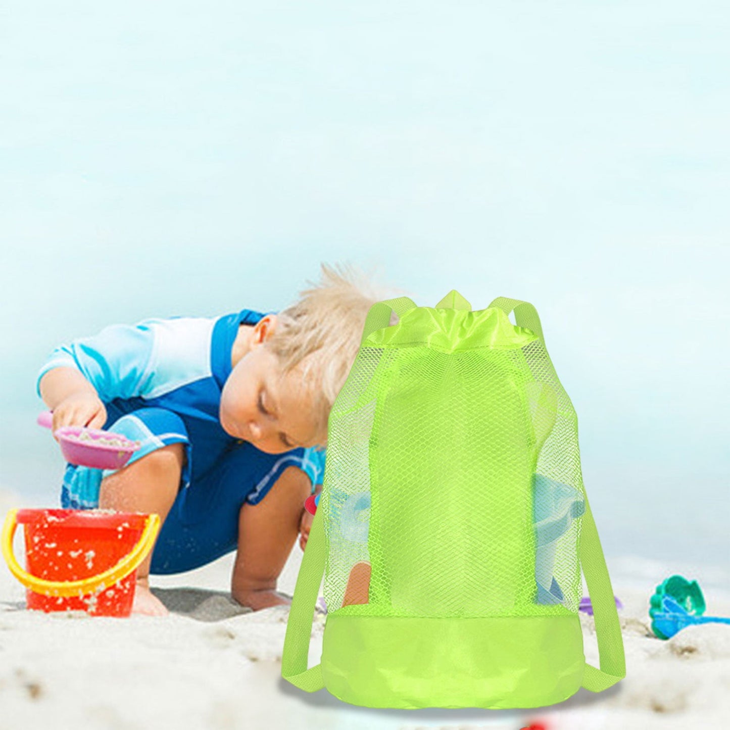 Darzheoy Swim Bag Mesh Drawstring Backpack Beach Backpack for Swimming, Gym, and Workout Gear Green