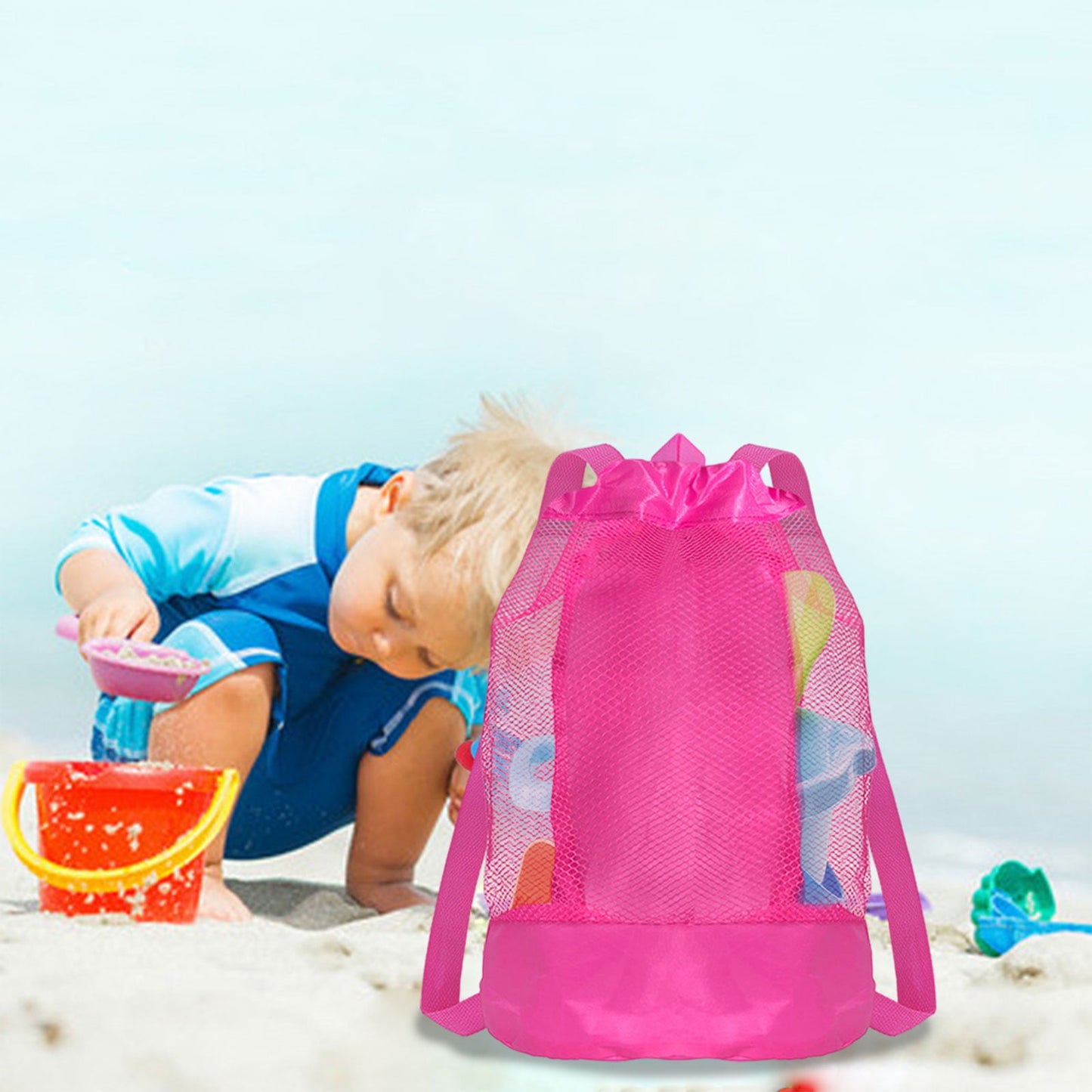 Darzheoy Swim Bag Mesh Drawstring Backpack Beach Backpack for Swimming, Gym, and Workout Gear Hot Pink