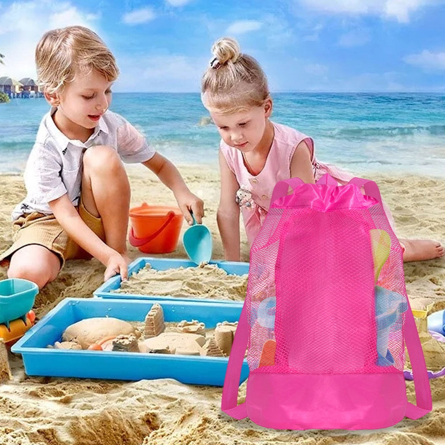 Darzheoy Swim Bag Mesh Drawstring Backpack Beach Backpack for Swimming, Gym, and Workout Gear Hot Pink