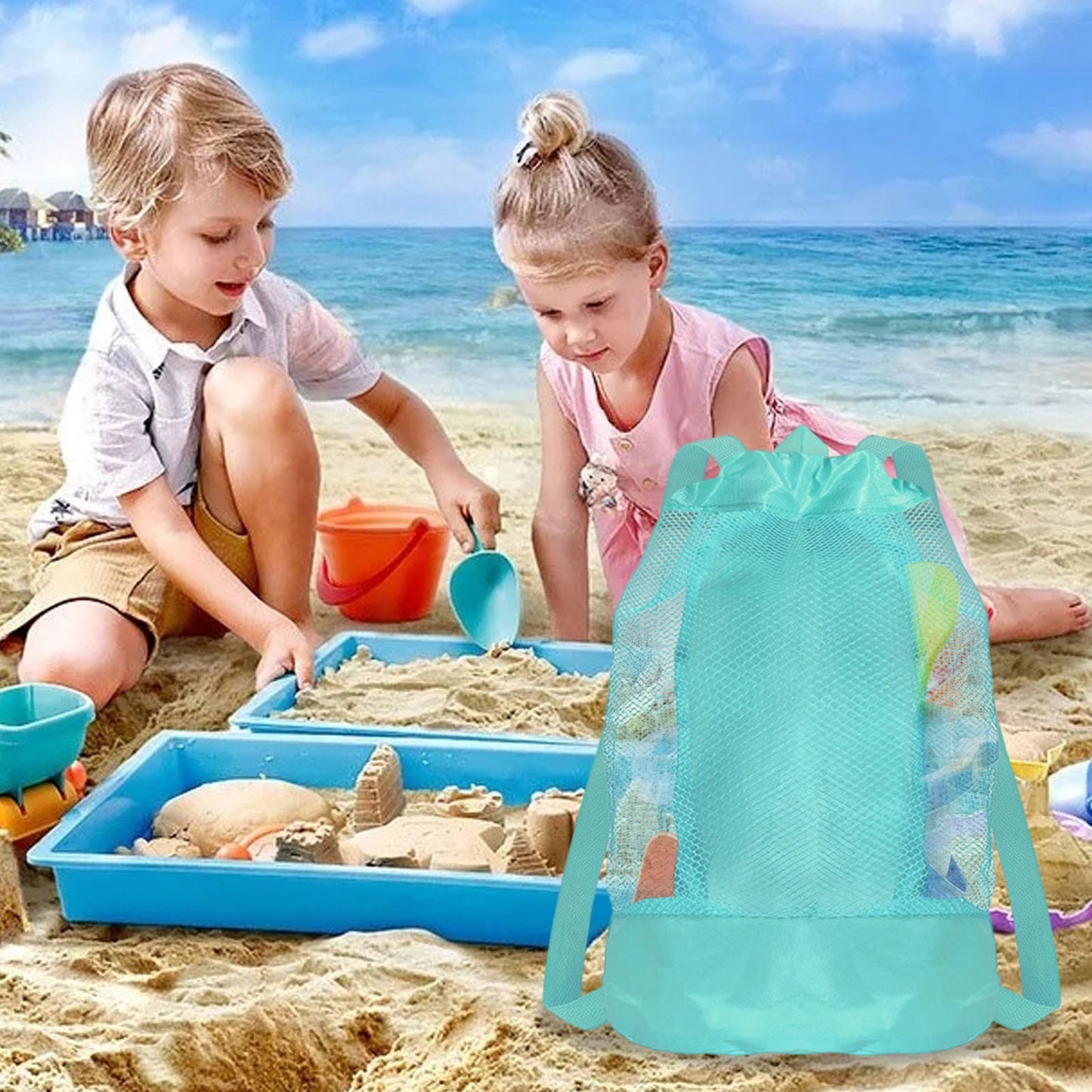 Darzheoy Swim Bag Mesh Drawstring Backpack Beach Backpack for Swimming, Gym, and Workout Gear Mint Green