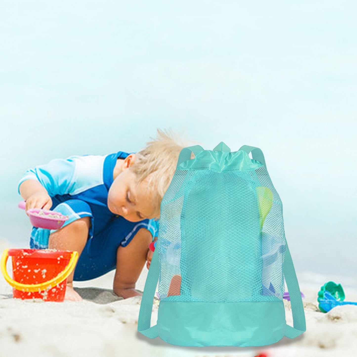 Darzheoy Swim Bag Mesh Drawstring Backpack Beach Backpack for Swimming, Gym, and Workout Gear Mint Green