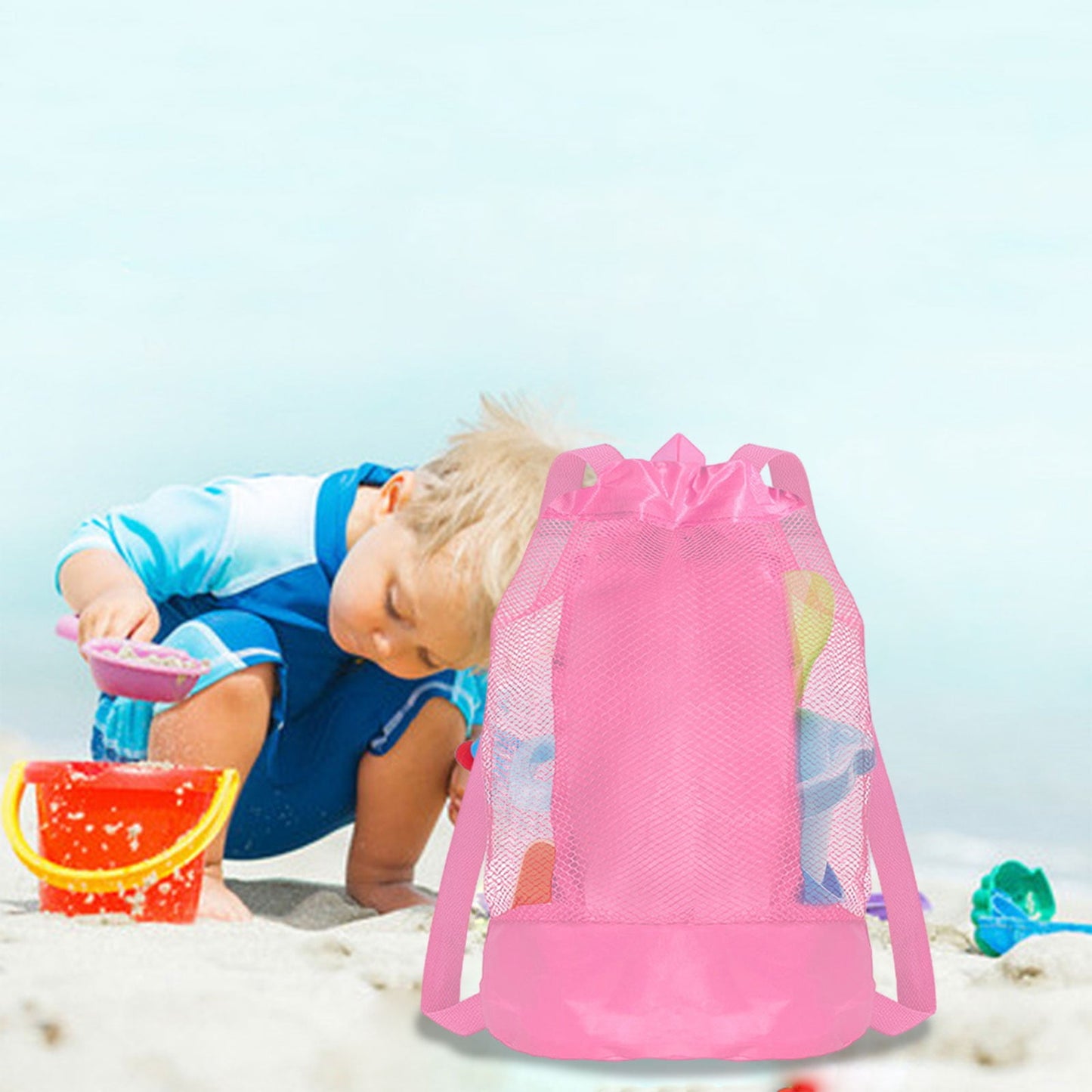 Darzheoy Swim Bag Mesh Drawstring Backpack Beach Backpack for Swimming, Gym, and Workout Gear Pink