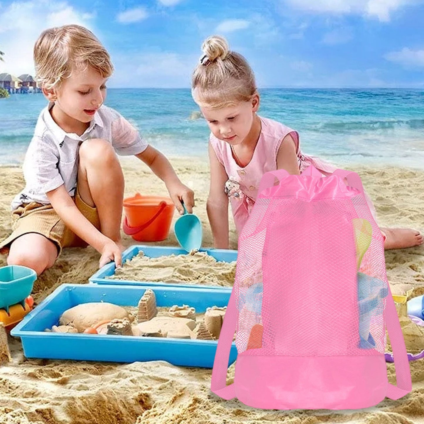 Darzheoy Swim Bag Mesh Drawstring Backpack Beach Backpack for Swimming, Gym, and Workout Gear Pink