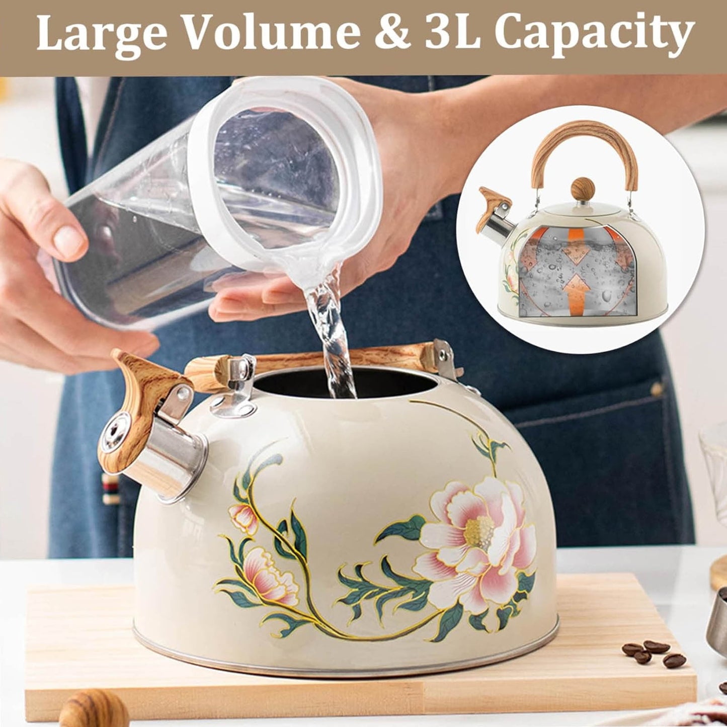 Darzheoy Whistling Tea Kettle for Stovetop, Stainless Steel Tea Pot Kettles, Rapid Boiling Teapot with Stay-Cool Ergonomic Handle, Perfect for Home & Kitchen Multicolor