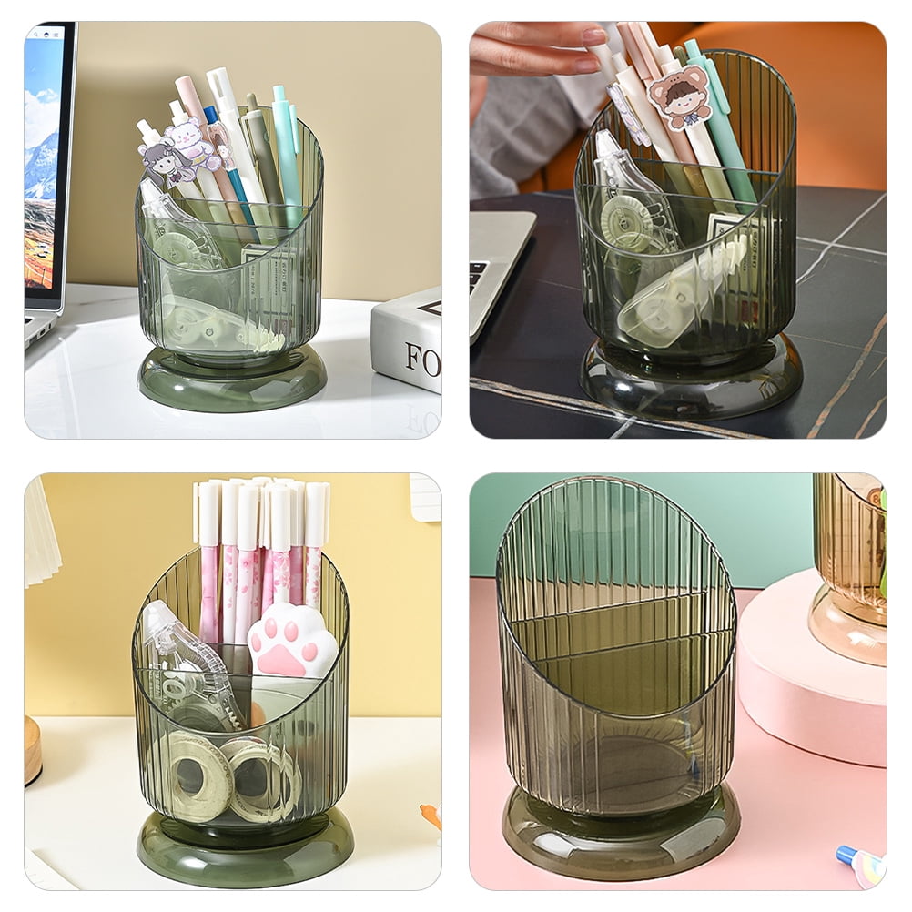 SKISUNO Makeup Brush Holder Pet Green Cylinder 1Set 6.09X4.52X4.52in