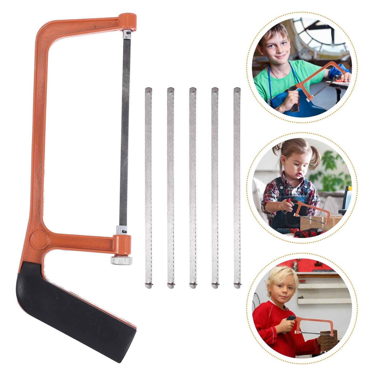 SKISUNO Orange Mini Hacksaw Set for Kids and Gardeners, Compact Hand Saw for Precise Cutting and Craft Projects