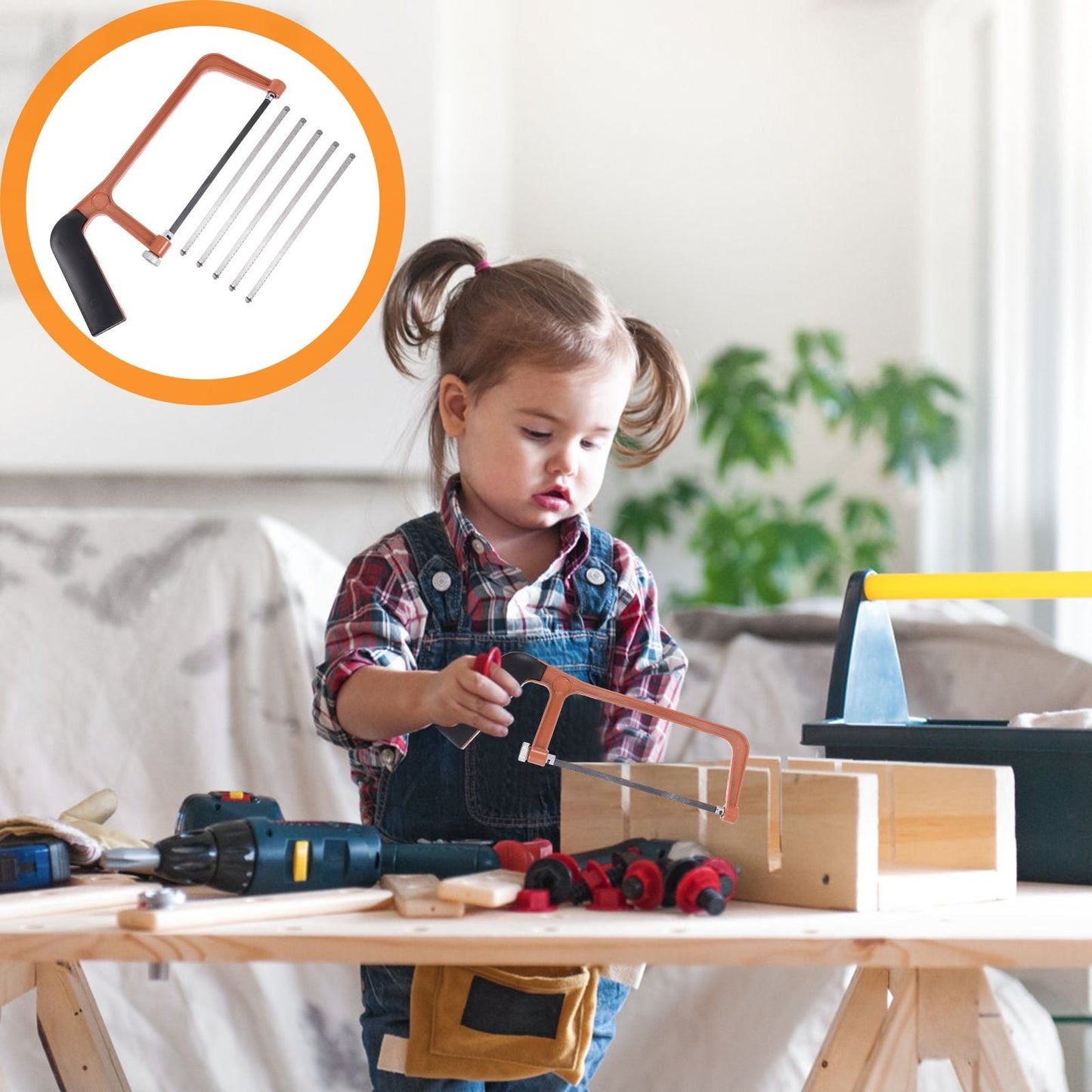 SKISUNO Orange Mini Hacksaw Set for Kids and Gardeners, Compact Hand Saw for Precise Cutting and Craft Projects