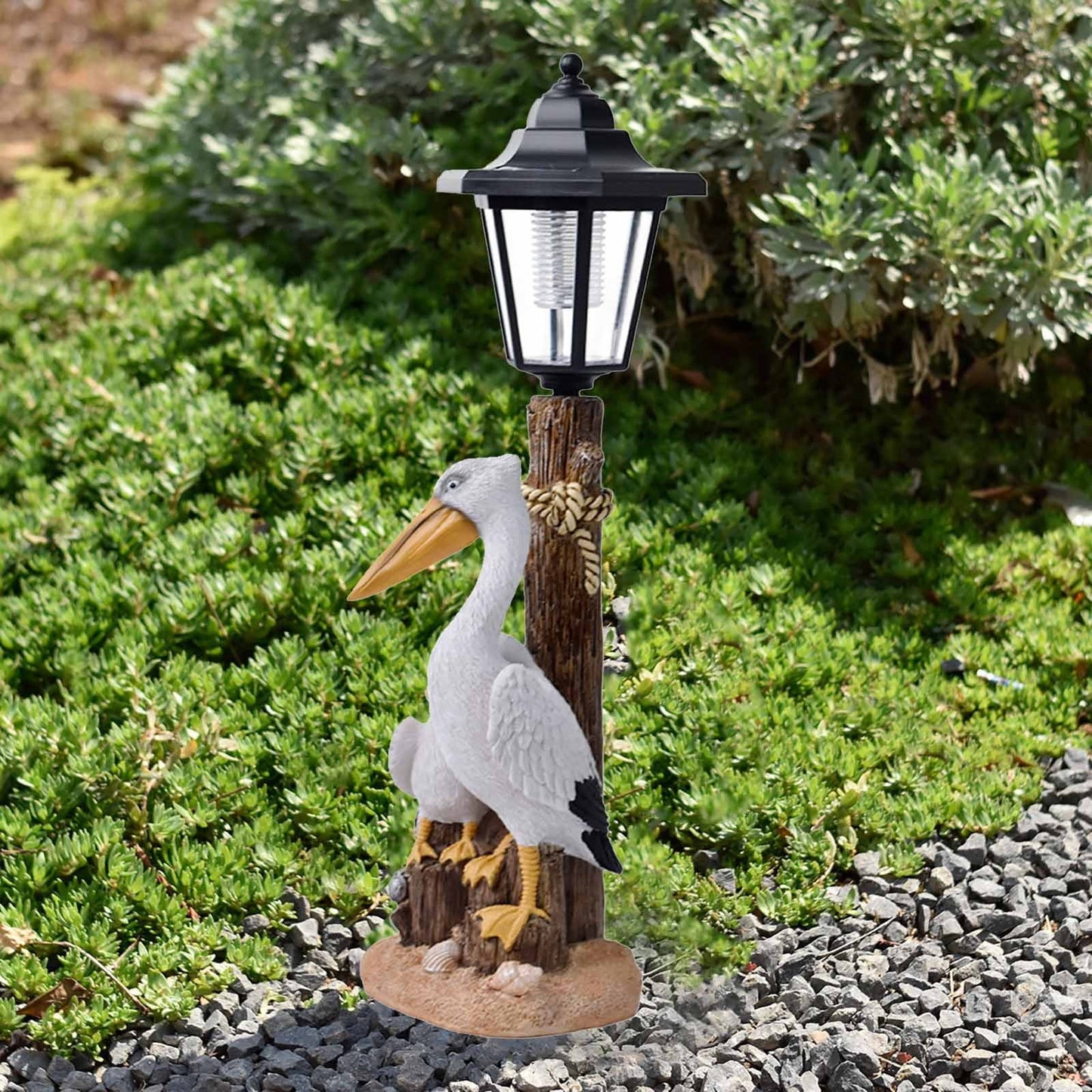 Darzheoy Pelican Garden Statue with Solar Lantern Pelican Solar Light for Outside Decor Sculptures & Statues Lights for Lawn Decor A