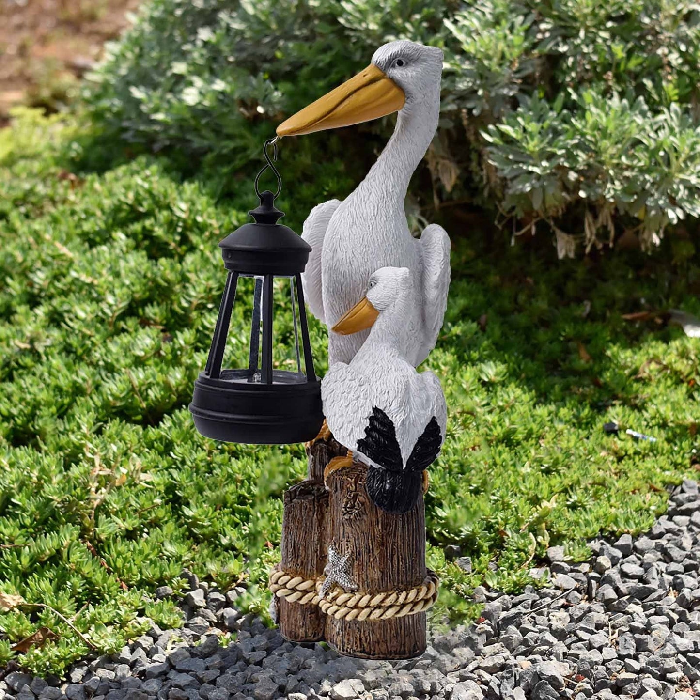 Darzheoy Pelican Garden Statue with Solar Lantern Pelican Solar Light for Outside Decor Sculptures & Statues Lights for Lawn Decor C