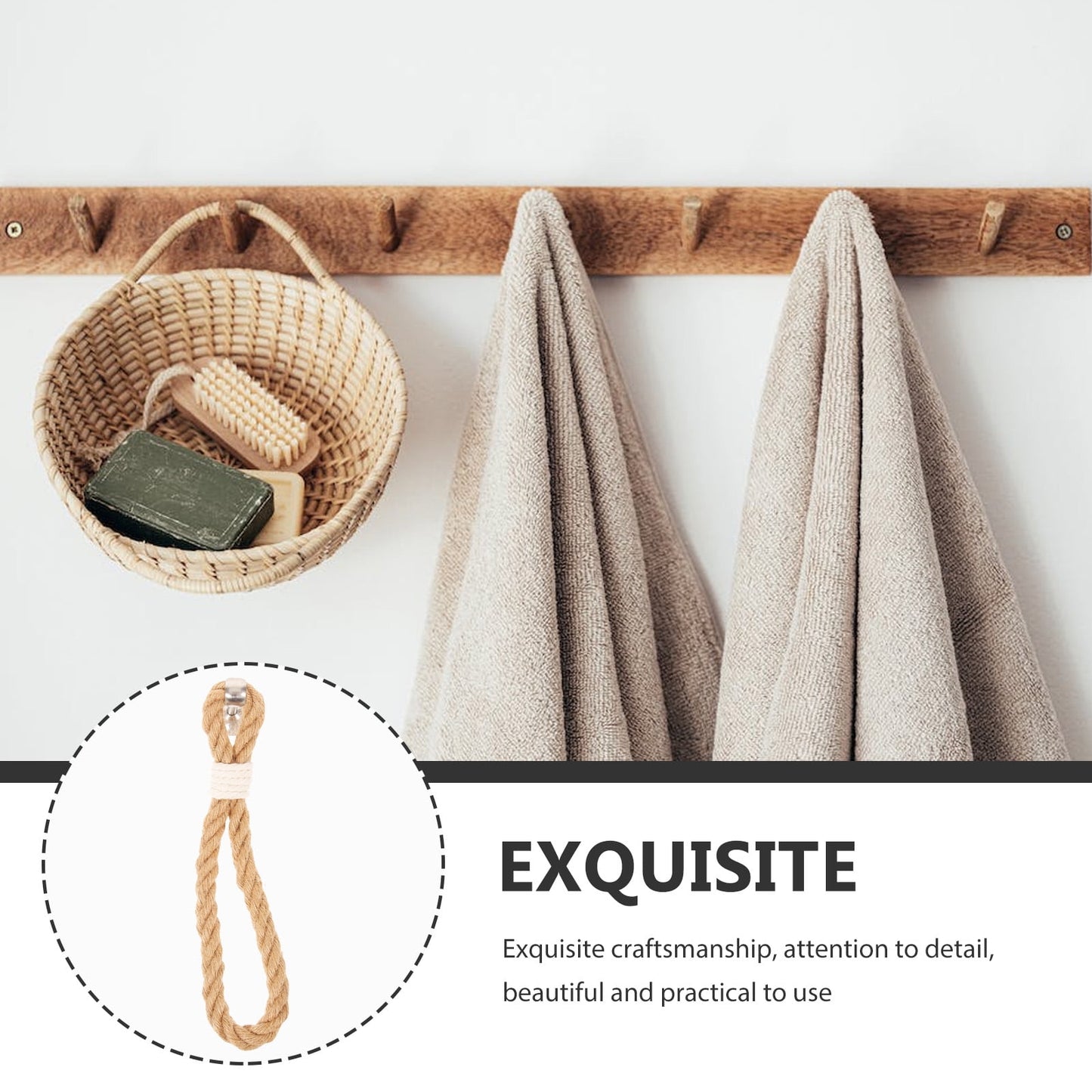 SKISUNO 1Pack Boho Towel Holder Jute Rope Circular European Style 11.8x0.7in