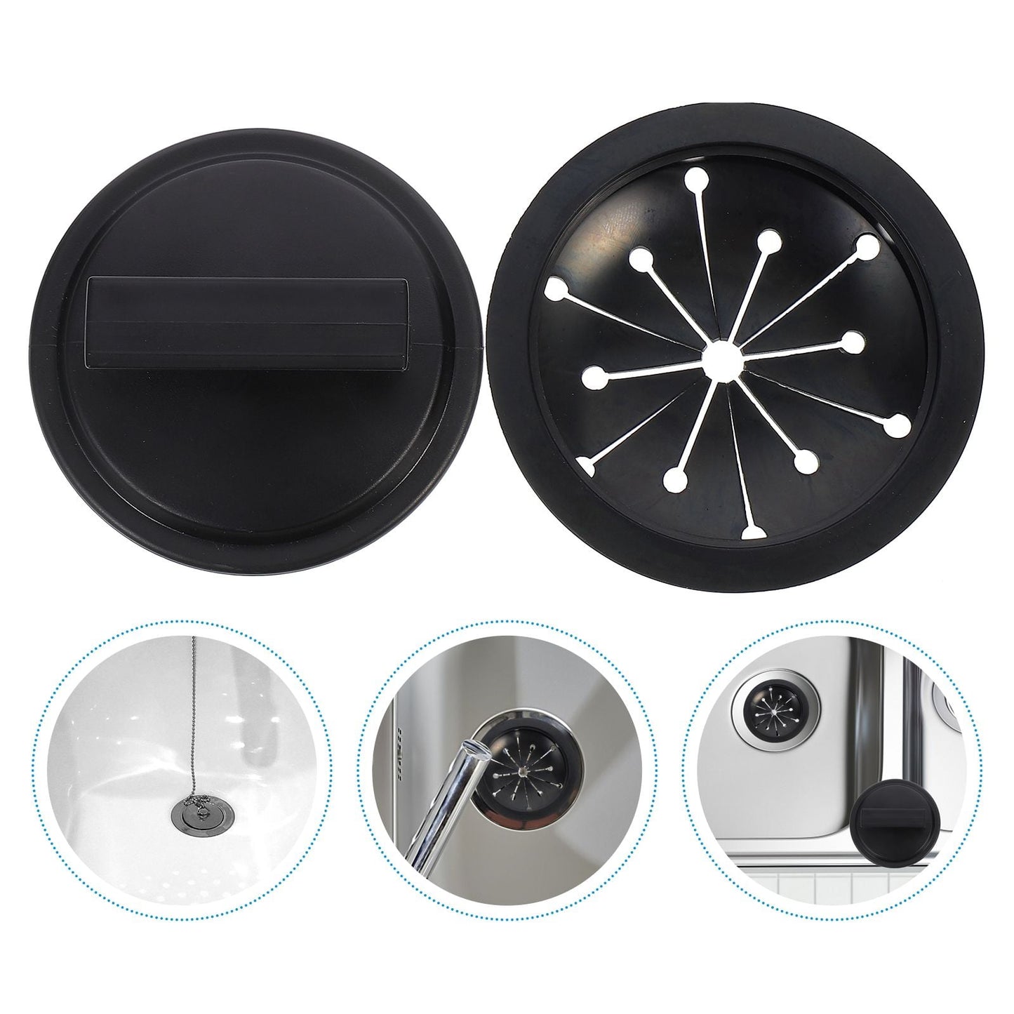 HOOWIFFY 2-Pack Garbage Disposal Sink Guard in Black ABS Plastic, 6.25 x 5.05 x 3.5 Inches, Protector for Home Kitchen