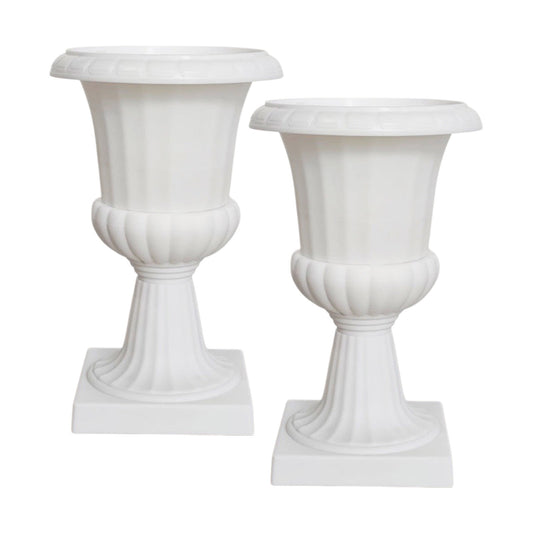 Darzheoy White Urn Planter Flower Pots, Classic Plastic Tall Planter, Wedding Party Porch Front Door Decorative 2 Pack B