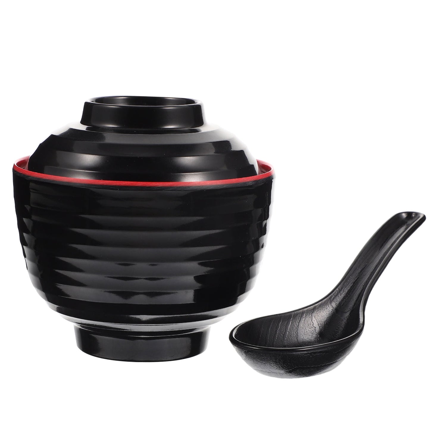 HOOWIFFY Traditional Japanese Miso Soup Bowl Set, Round Black Ceramic, 10x10x9.5cm, Perfect for Authentic Asian Cuisine