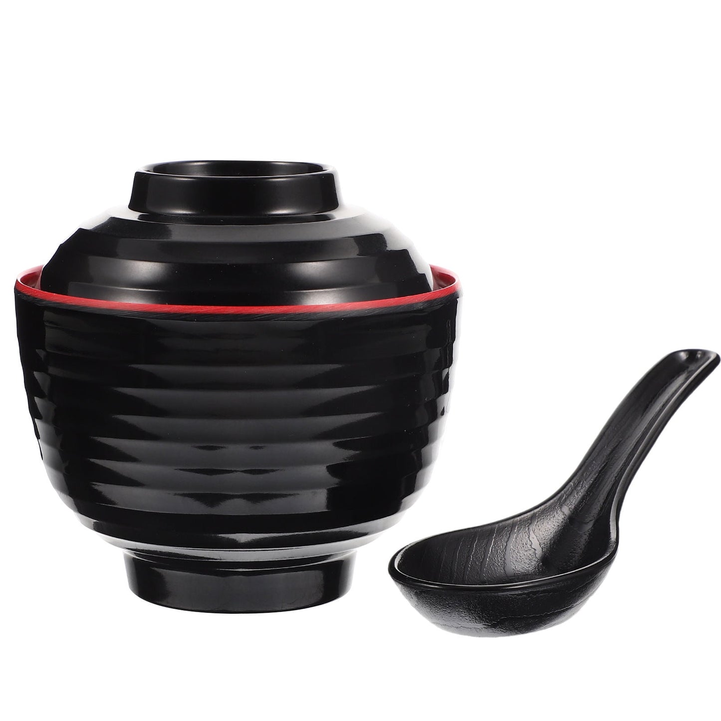 HOOWIFFY Traditional Japanese Miso Soup Bowl Set, Round Black Ceramic, 10x10x9.5cm, Perfect for Authentic Asian Cuisine