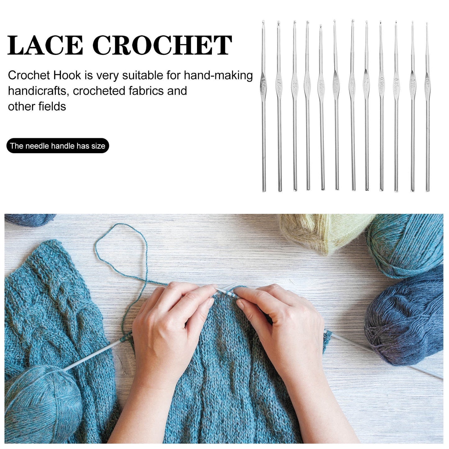 HOOWIFFY 3-Pack Lightweight Stainless Steel Crochet Hooks for Knitting, Sewing, and Hand Crafting Supplies