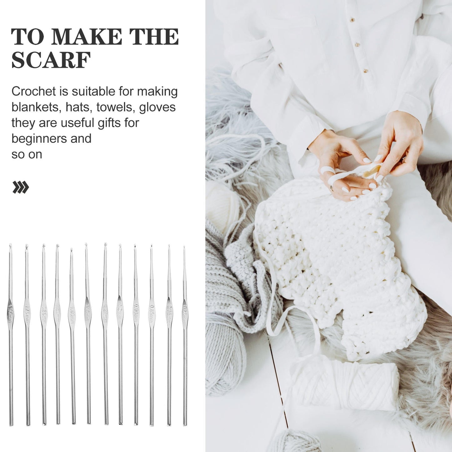 HOOWIFFY 3-Pack Lightweight Stainless Steel Crochet Hooks for Knitting, Sewing, and Hand Crafting Supplies