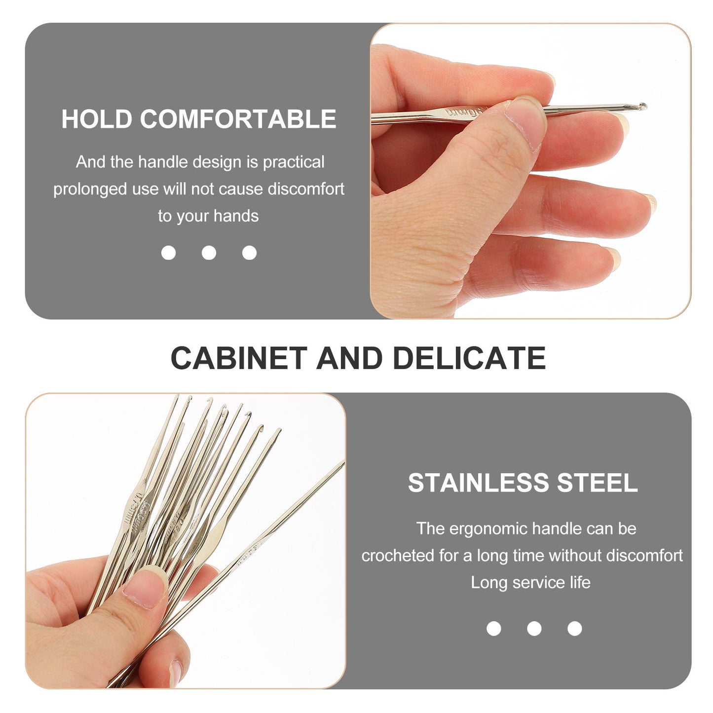 HOOWIFFY 3-Pack Lightweight Stainless Steel Crochet Hooks for Knitting, Sewing, and Hand Crafting Supplies