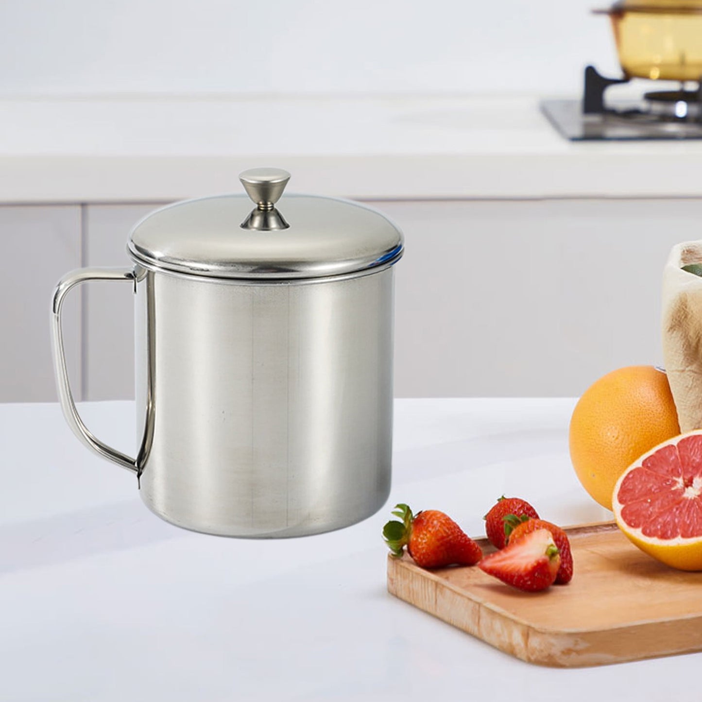 Darzheoy Stainless Steel Coffee Cup - Metal Tea Mug with Lid and Handle for Camping and Everyday Use M Silver
