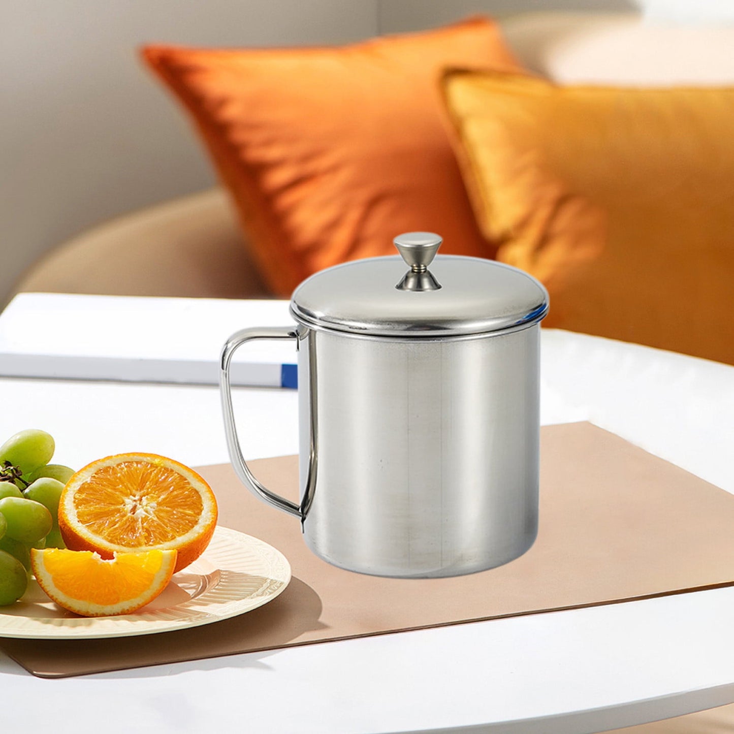 Darzheoy Stainless Steel Coffee Cup - Metal Tea Mug with Lid and Handle for Camping and Everyday Use XXXL Silver