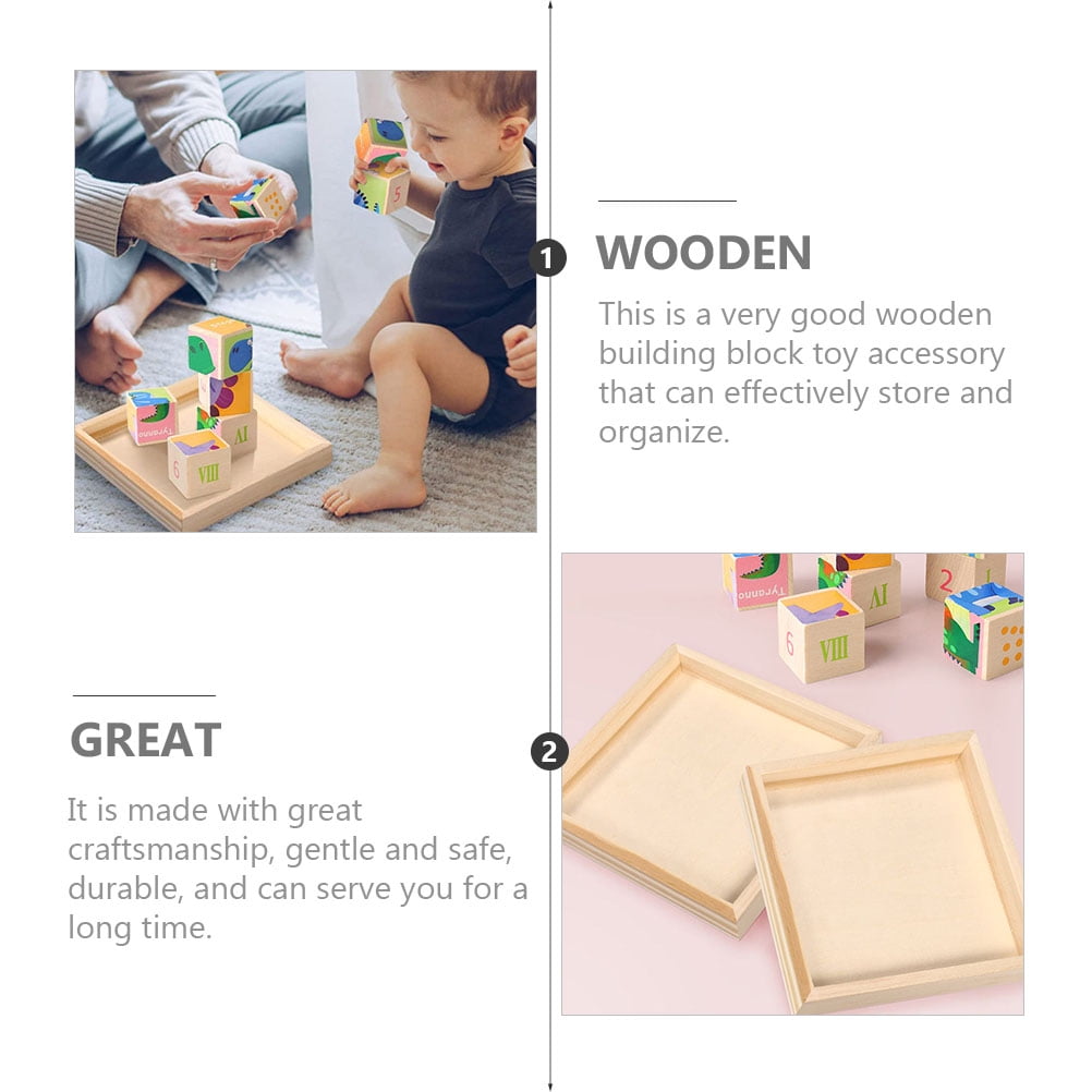 HOOWIFFY 4-Piece Khaki Wood Puzzle Organizer Set - Storage Boxes for Kids Building Blocks and Toy Storage