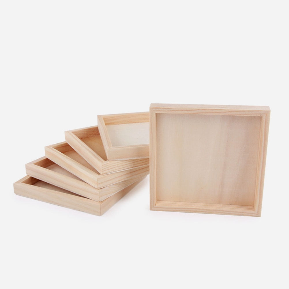 HOOWIFFY 4-Piece Khaki Wood Puzzle Organizer Set - Storage Boxes for Kids Building Blocks and Toy Storage