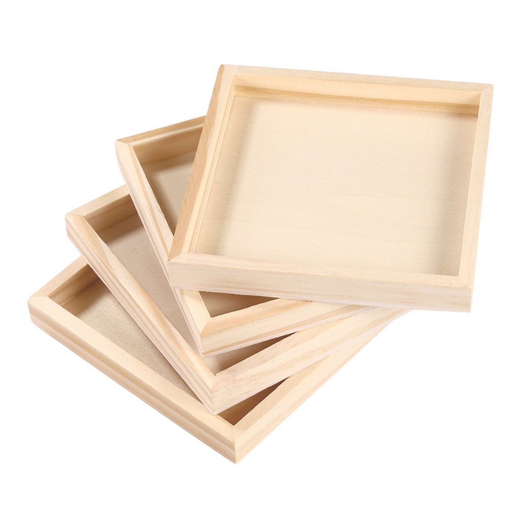 HOOWIFFY 4-Piece Khaki Wood Puzzle Organizer Set - Storage Boxes for Kids Building Blocks and Toy Storage