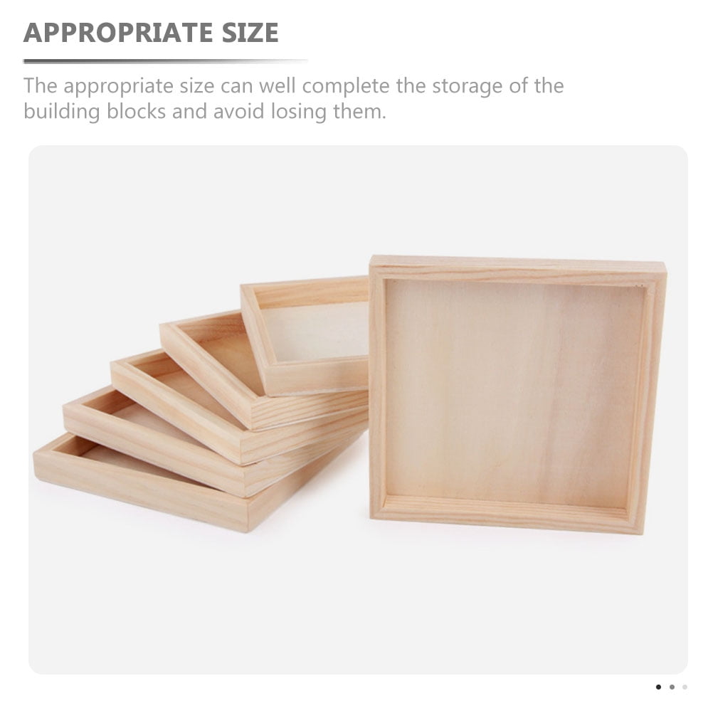 HOOWIFFY 4-Piece Khaki Wood Puzzle Organizer Set - Storage Boxes for Kids Building Blocks and Toy Storage