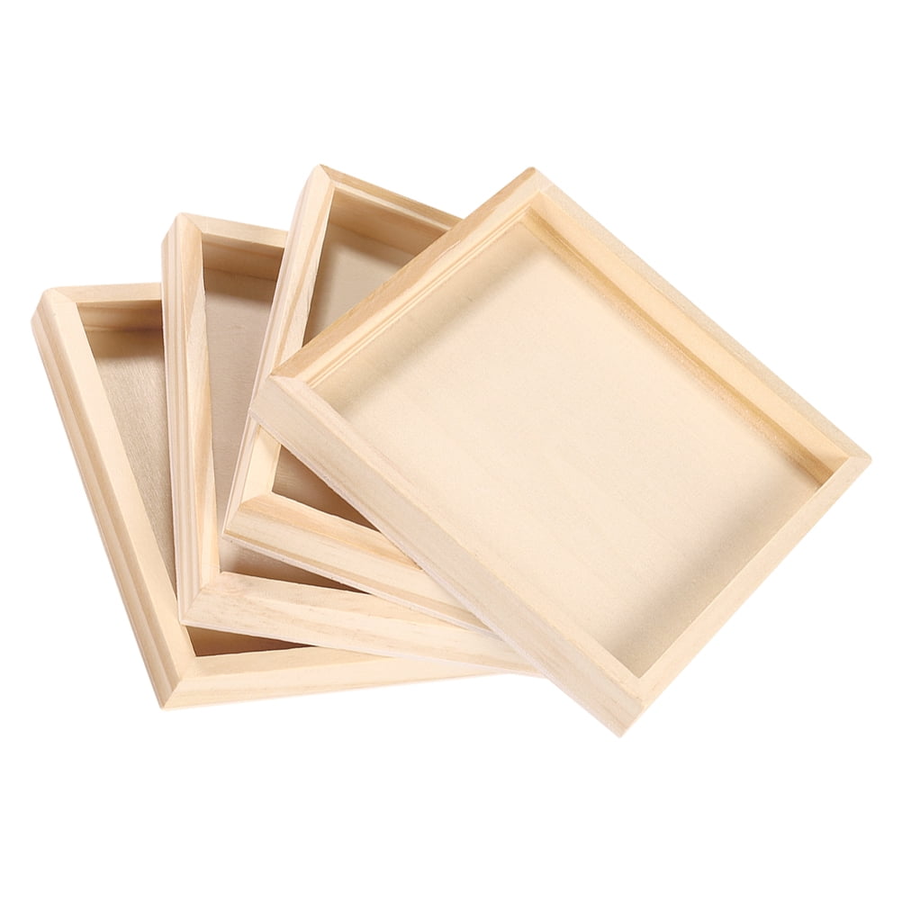 HOOWIFFY 4-Piece Khaki Wood Puzzle Organizer Set - Storage Boxes for Kids Building Blocks and Toy Storage