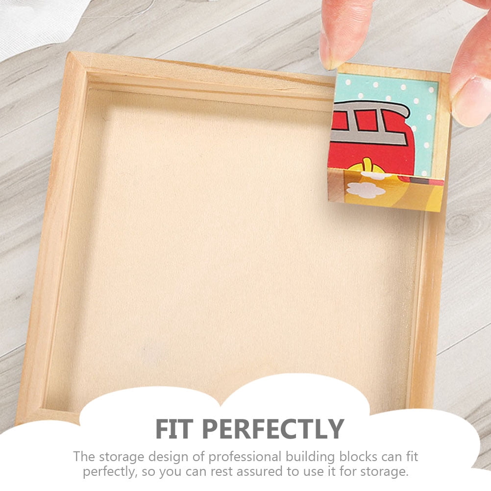 HOOWIFFY 4-Piece Khaki Wood Puzzle Organizer Set - Storage Boxes for Kids Building Blocks and Toy Storage