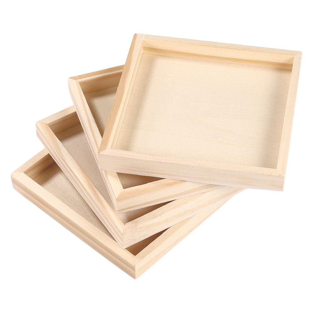 HOOWIFFY 4-Piece Khaki Wood Puzzle Organizer Set - Storage Boxes for Kids Building Blocks and Toy Storage