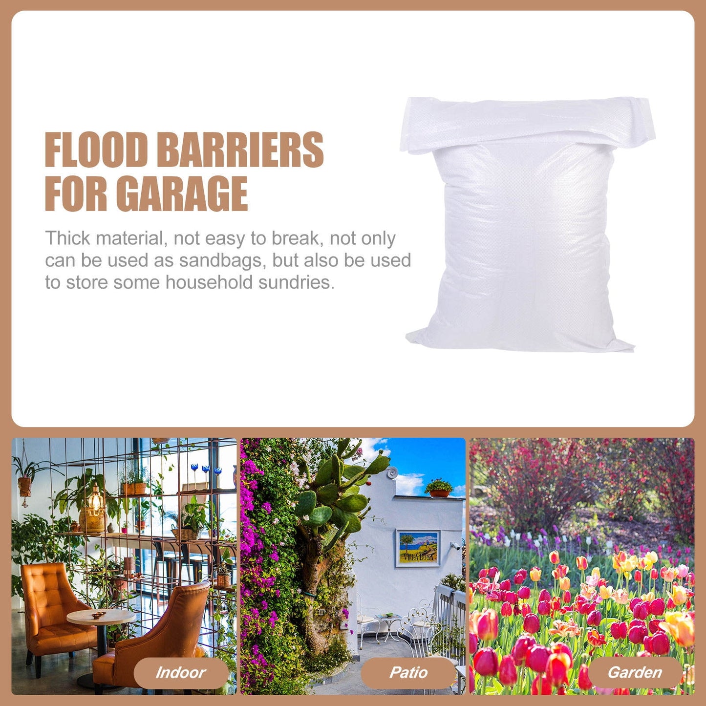 HOOWIFFY White PP Woven Sandbags for Flood , Home, Garage, Yard, and Outdoor Use