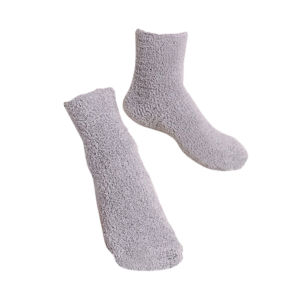 HOOWIFFY Mens Warm Bed Socks 1 Pair Thick Fuzzy Sleep Socks Grey 9.8×2.8×0.2in