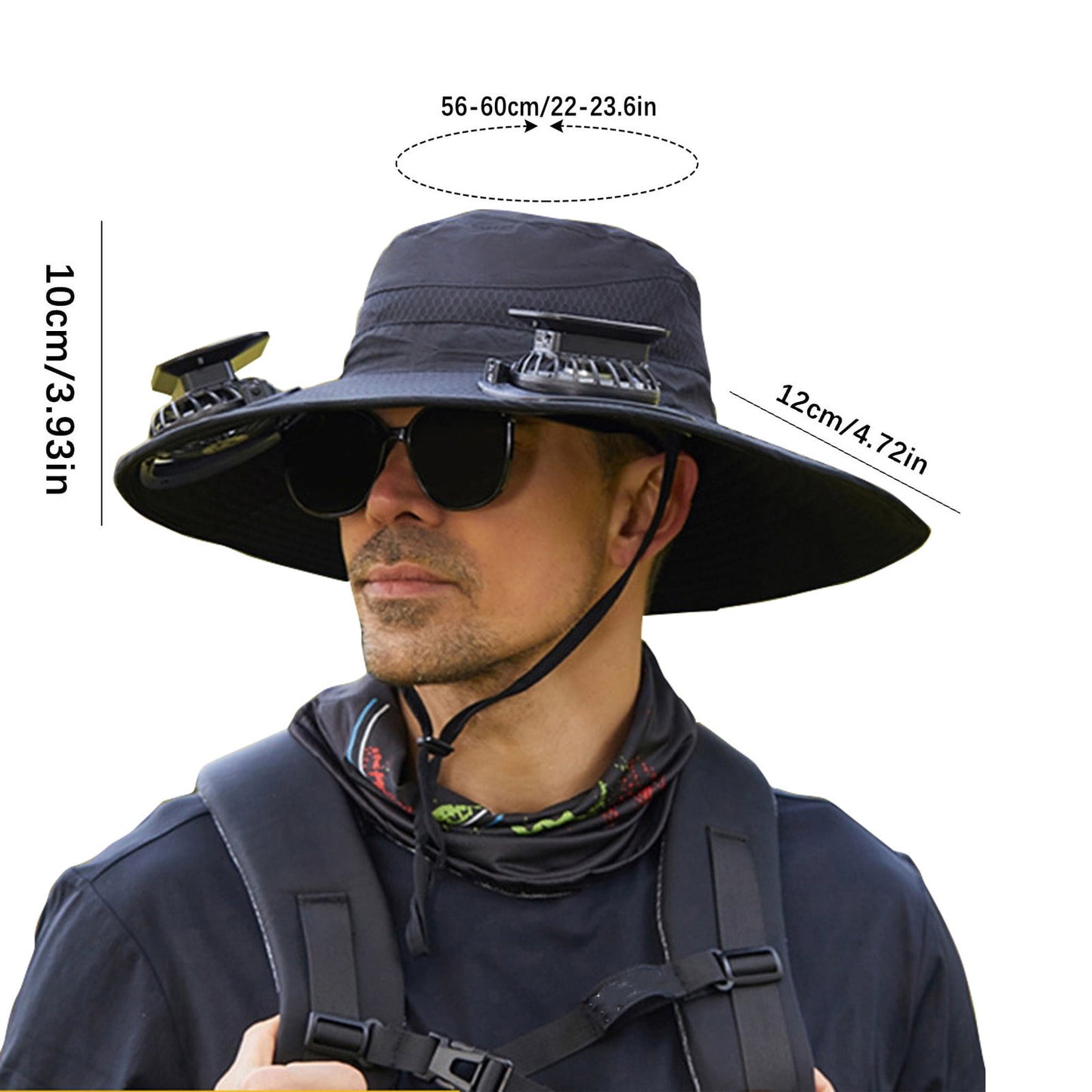 Darzheoy Solar Fan Hat Wide Brim Solar Fan Hat Outdoor Wide Brim Sun Hat with Solar Fan Fishing Hat, Removable & USB Charging Fan A-Black