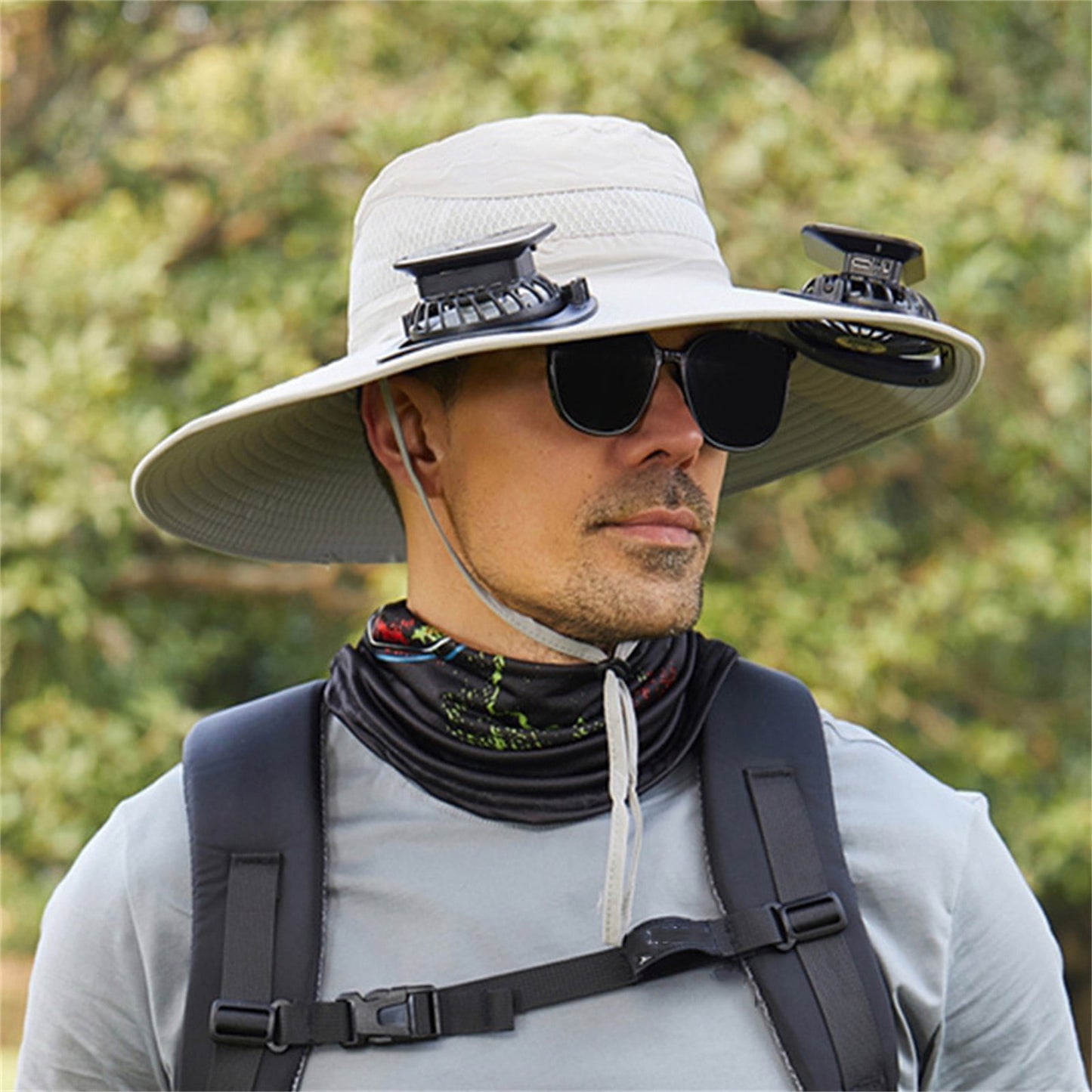 Darzheoy Solar Fan Hat Wide Brim Solar Fan Hat Outdoor Wide Brim Sun Hat with Solar Fan Fishing Hat, Removable & USB Charging Fan A-Gray