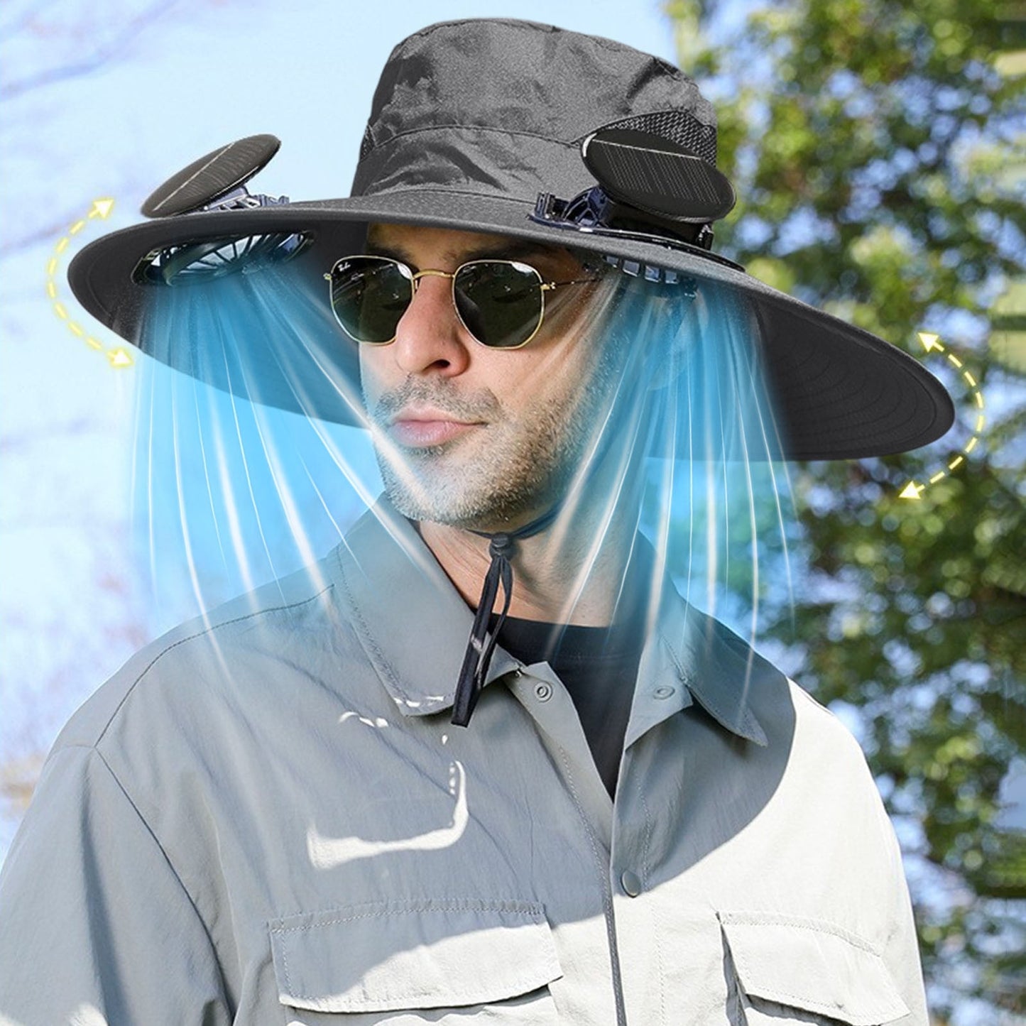 Darzheoy Solar Fan Hat Wide Brim Solar Fan Hat Outdoor Wide Brim Sun Hat with Solar Fan Fishing Hat, Removable & USB Charging Fan B-Dark Gray