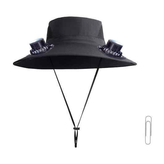 Darzheoy Solar Fan Hat Wide Brim Solar Fan Hat Outdoor Wide Brim Sun Hat with Solar Fan Fishing Hat, Removable & USB Charging Fan D-Black