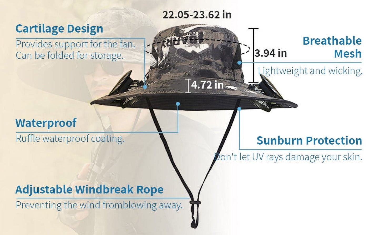 Darzheoy Solar Fan Hat Wide Brim Solar Fan Hat Outdoor Wide Brim Sun Hat with Solar Fan Fishing Hat, Removable & USB Charging Fan D-Gray