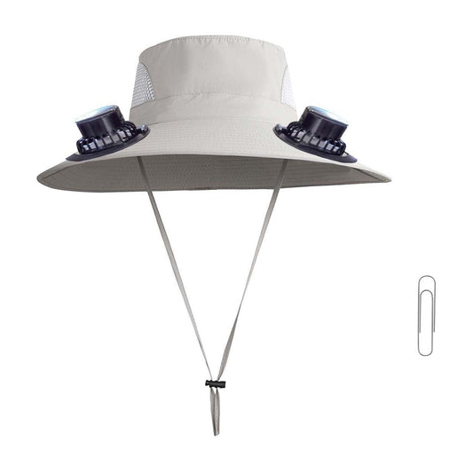Darzheoy Solar Fan Hat Wide Brim Solar Fan Hat Outdoor Wide Brim Sun Hat with Solar Fan Fishing Hat, Removable & USB Charging Fan D-White