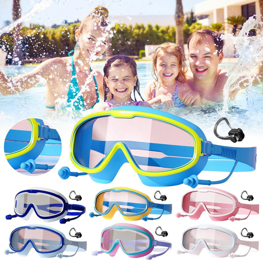 Chmadoxn \u200bKids Swim Goggles Set with Nose Clip & Ear Plugs - Anti-Fog UV Protection Swimming Glasses for Children, Adjustable Comfort Fit (Ages 3-12)\u200b\u200b Dark Blue