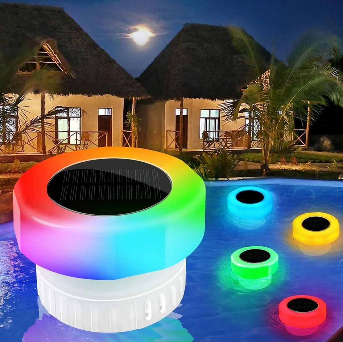 Darzheoy Pool Chlorine Floater, Chlorine Tablet Floater with Solar Light, Floating Chlorine Dispenser Fit 1" and 3" Chlorine Tabs, Adjustable Pool Chlorinator Floater White