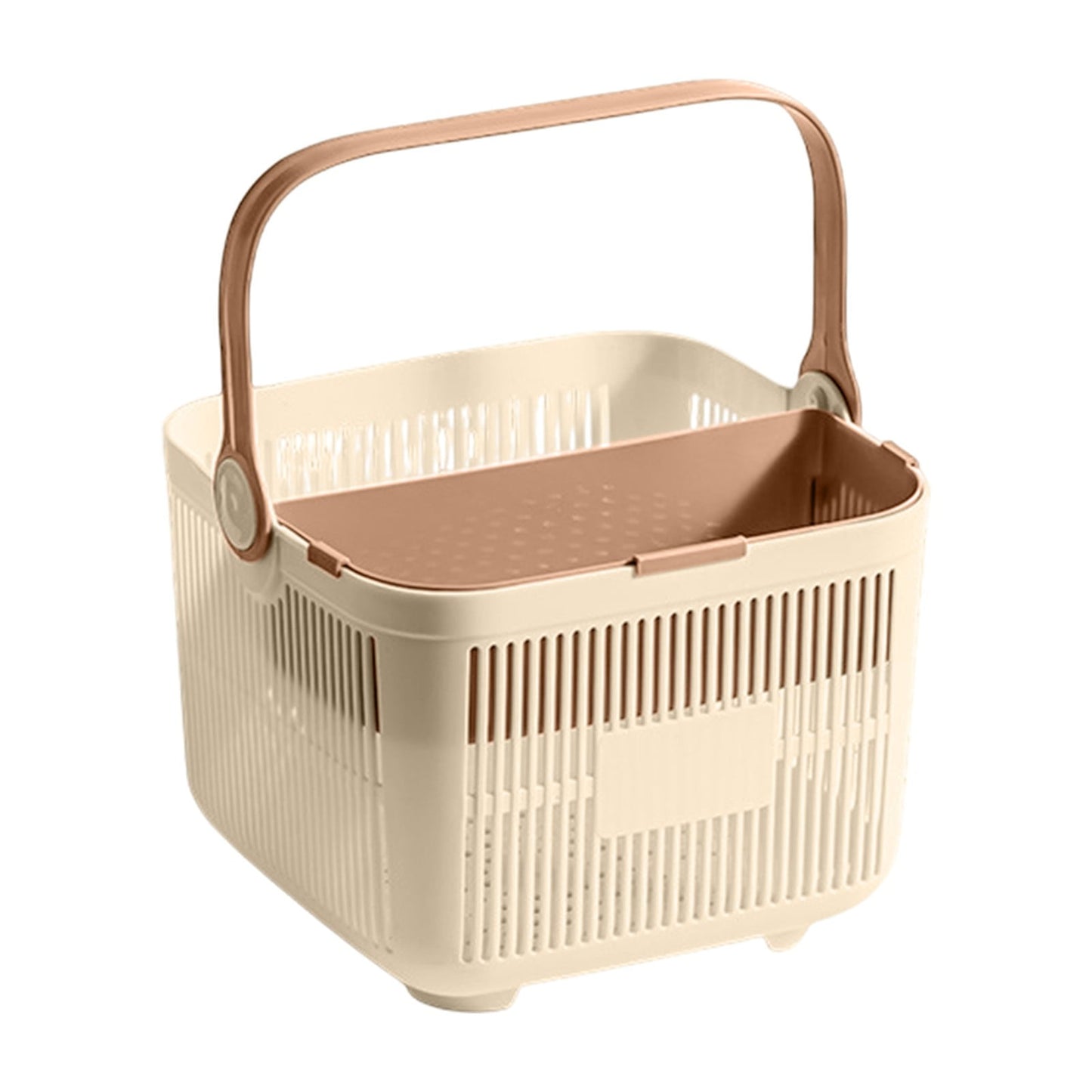 Kdkad Shower Caddy with Dry Wet Separation - Portable PP Plastic Bath Tote for College Dorms, Large Bathroom Organizer Basket with Drain Holes & Rust-Free Hooks 9.4×6.7 in Beige