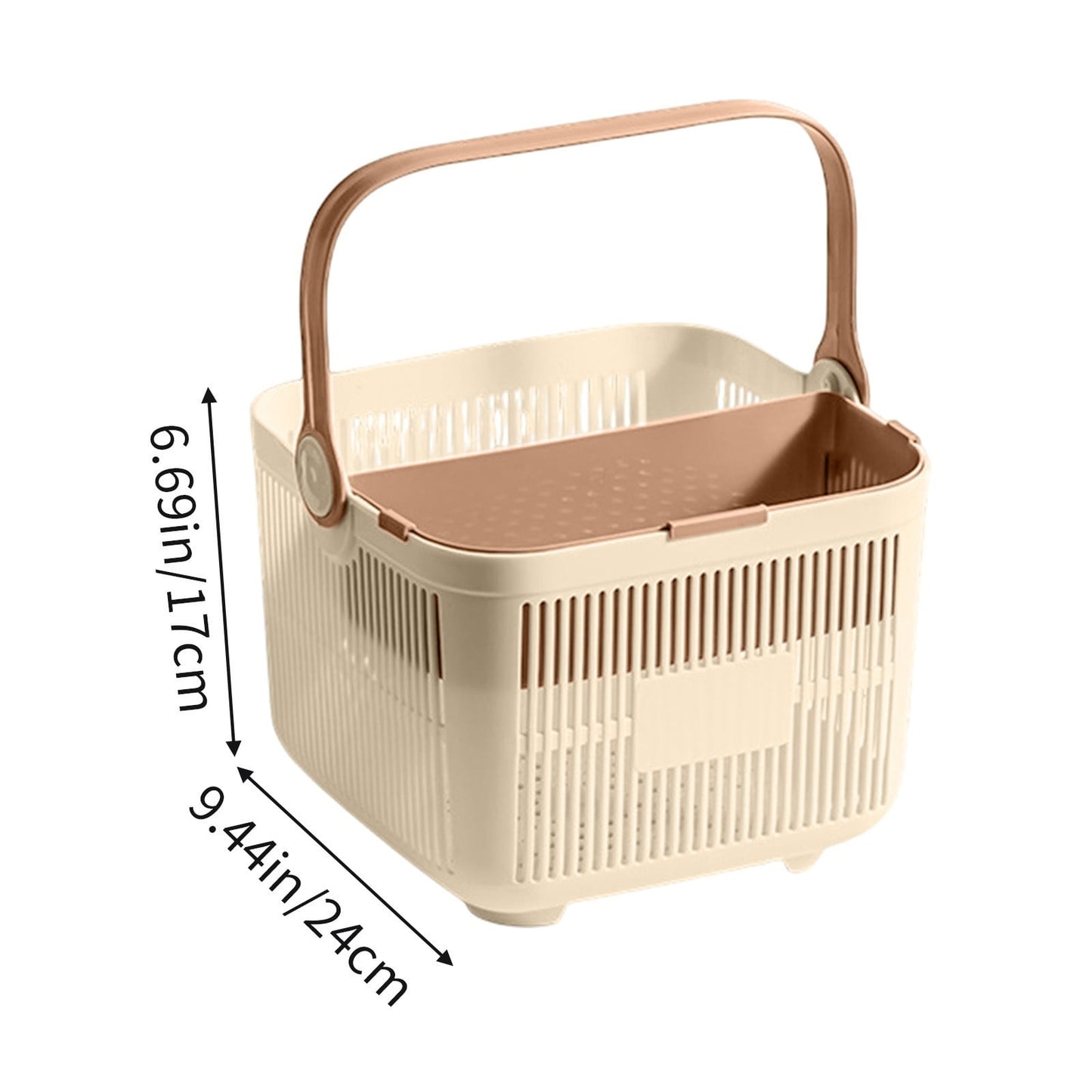 Kdkad Shower Caddy with Dry Wet Separation - Portable PP Plastic Bath Tote for College Dorms, Large Bathroom Organizer Basket with Drain Holes & Rust-Free Hooks 9.4×6.7 in White