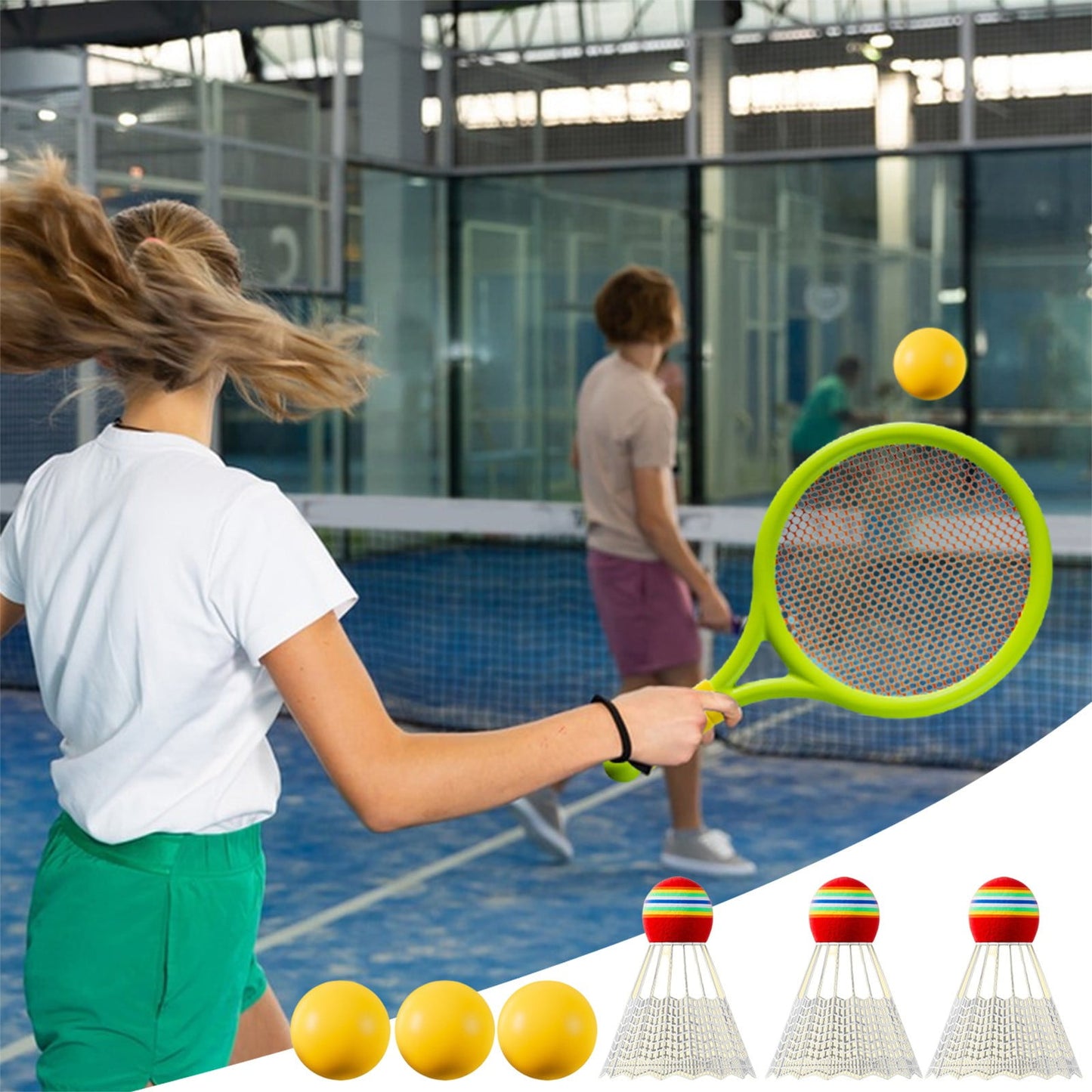 Chmadoxn Kids Badminton & Tennis Set - Racket Family Sports Gift with Balls， Lightweight Beginner Gear for Ages 6-12, Indoor/Outdoor Play Blue 1