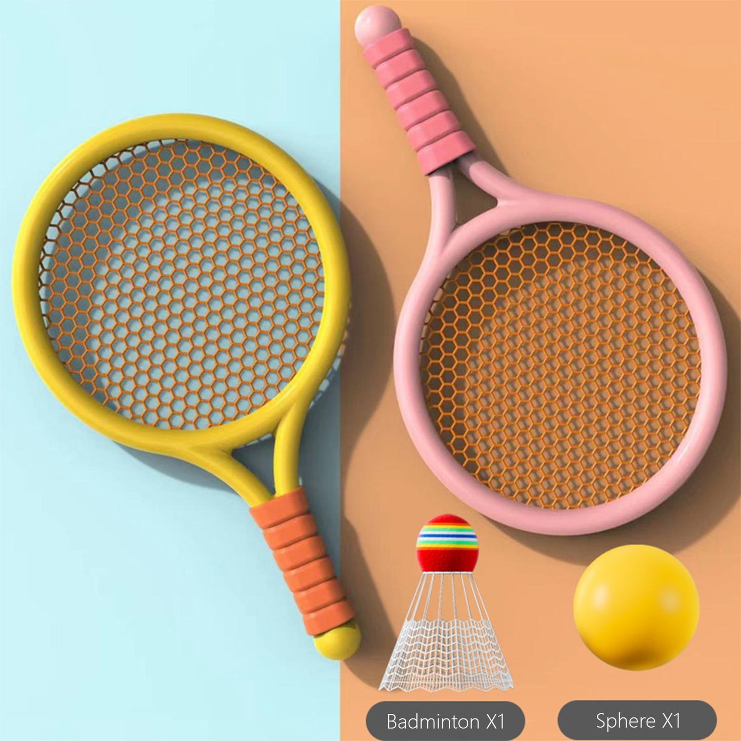 Chmadoxn Kids Badminton & Tennis Set - Racket Family Sports Gift with Balls， Lightweight Beginner Gear for Ages 6-12, Indoor/Outdoor Play Red