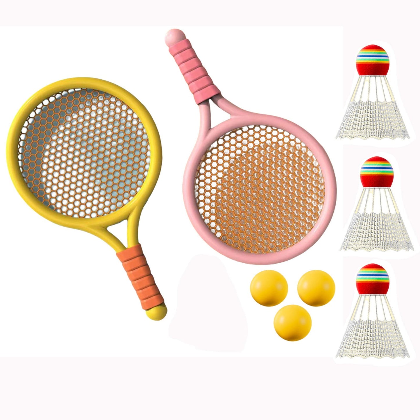 Chmadoxn Kids Badminton & Tennis Set - Racket Family Sports Gift with Balls， Lightweight Beginner Gear for Ages 6-12, Indoor/Outdoor Play Red 1