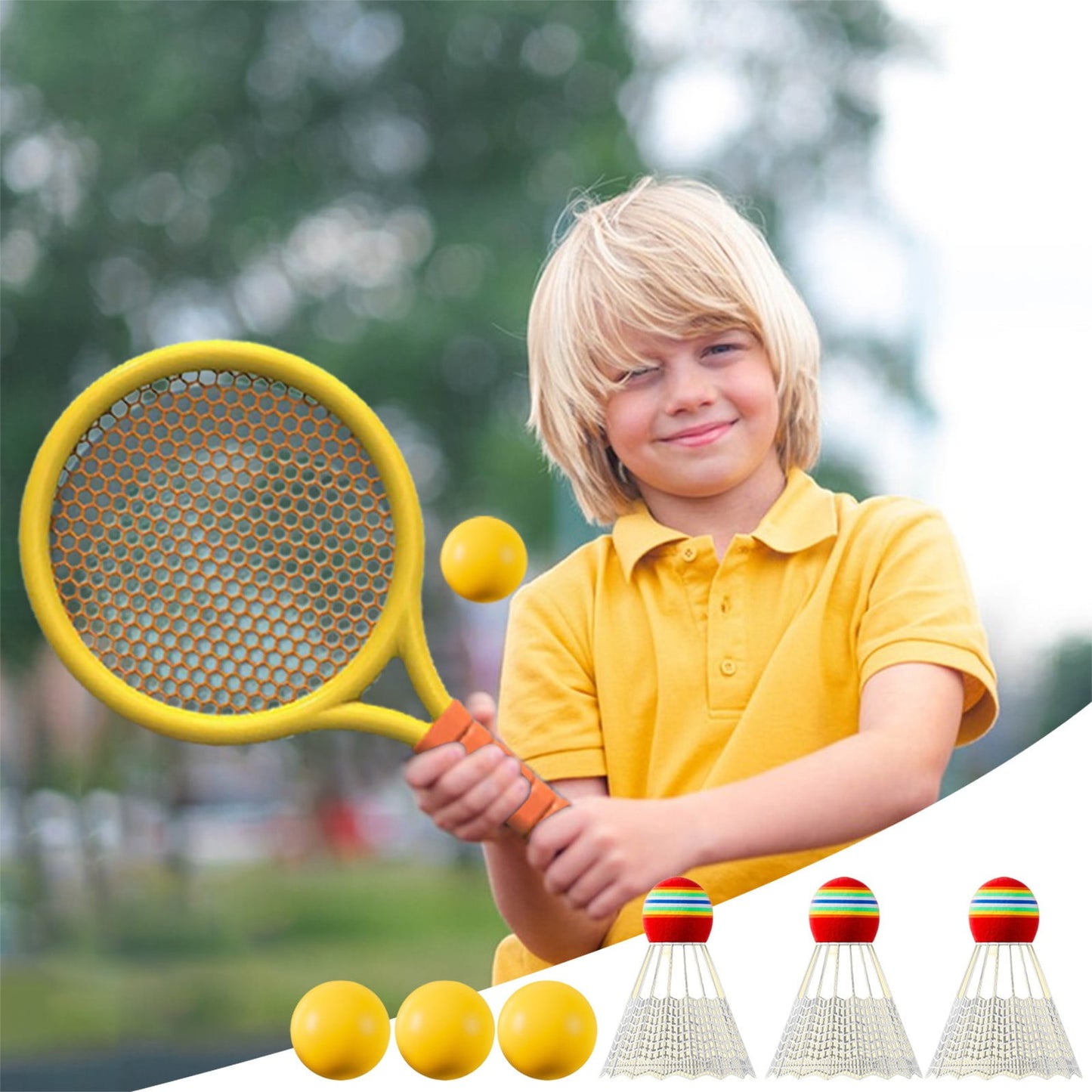 Chmadoxn Kids Badminton & Tennis Set - Racket Family Sports Gift with Balls， Lightweight Beginner Gear for Ages 6-12, Indoor/Outdoor Play Red 1