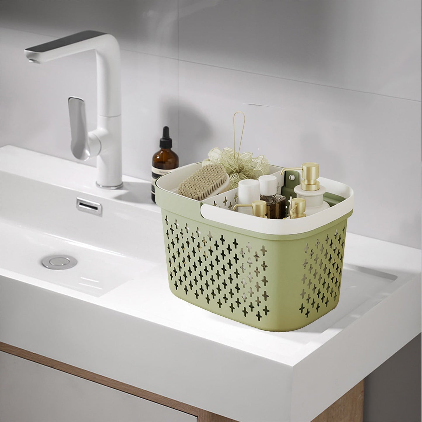 Kdkad Portable Shower Caddy Basket - Water-Resistant Bath Organizer with Drain Holes | PP Plastic Dorm Essential with Handles for Toiletries & Cosmetics Storage 7.5×10.4×6.6 in A